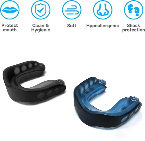 Vista 2 de Paquete de 2 protectores bucales de fútbol, protectores bucales deportivos para jóvenes, boquilla de fútbol con correa para jóvenes y adultos, pieza