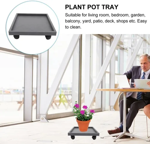 Vista 8 de ERINGOGO Flpwer - Carretilla cuadrada para plantas, 16 pulgadas, con ruedas bloqueables, soporte de metal resistente para plantas, plataforma