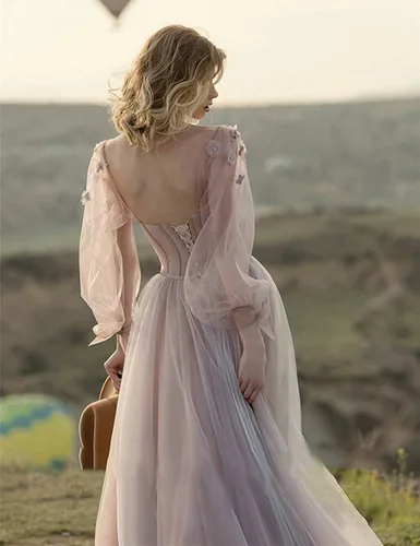 Vista 7 de 2021 - Vestido de noche sin espalda de manga larga formal