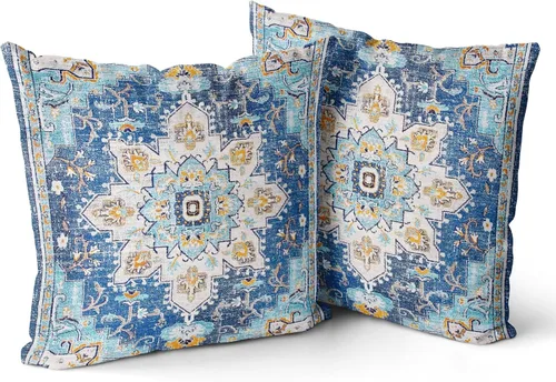 Vista 21 de Snycler Fundas de almohada boho 16x16 pulgadas juego de 2, almohadas de estilo boho para sofá en azul marino, rojo, geométrico, floral, decorativas