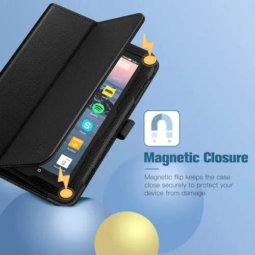 Vista 3 de Fintie Funda tipo folio para tablet Fire 7 (12ª generación, versión 2022), último modelo, piel vegana de alta calidad, delgada, plegable