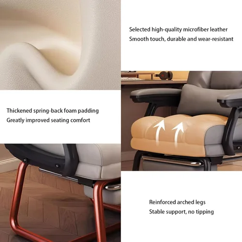 Vista 9 de Silla de oficina de piel sintética suave gruesa con almohada lumbar de espuma viscoelástica y reposapiés oculto. Puedes acostarte con un clic