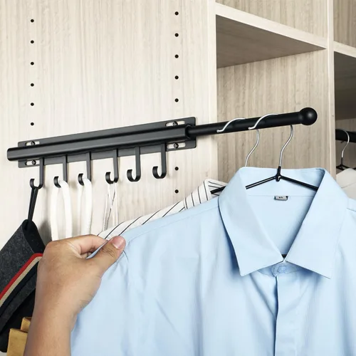 Vista 15 de BaiNong Barra de valet de 12 pulgadas para armarios Barra de valet extraíble para armario Deslizante en negro Barra de colgar extraíble para ropa