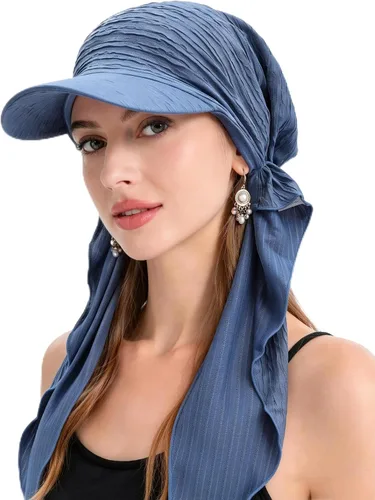 Vista 20 de ZLYC Gorro ligero con ala de quimioterapia para mujer, bufanda para la Tie Dyed Purple