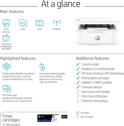 Vista 6 de HP Laserjet Pro impresora láser monocromática inalámbrica, todo en uno.