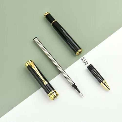 Vista 6 de Bolígrafo personalizado de texto/logotipo con 3 repuestos negros, negocios grabados, lujo, ejecutivo profesional, oficina, el mejor juego de regalo