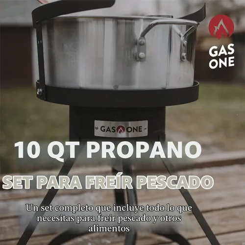 Vista 2 de Gas One Freidora de propano con olla de freidora de 10 cuartos de galón, cesta coladora de aluminio de alta calidad para alitas de pollo y mariscos