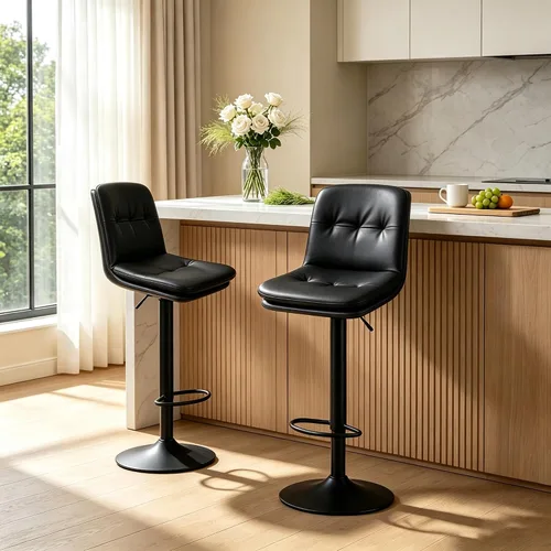 Vista 12 de Bar Stools Set of 2 Swivel Adjustable Bar Chairs Counter Height 360° Swivel Leather Bar Chairs with Padded Seat, Backrest & Footrest for Kitchen