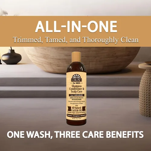 Vista 8 de OKAY -MEN Champú y acondicionador 3 en 1 - Champú y acondicionador de aceite de ricino, lavado de barba, tratamiento aclarador para cabello seco