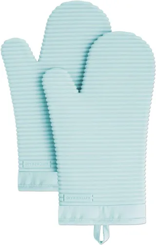 Vista 21 de KitchenAid - Juego de 2 manoplas de horno de silicona suave acanalada, 7.5"x13", celeste agua