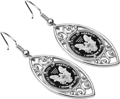 Vista 5 de Walking Liberty 1 Gram .999 Fine Silver Coin 925 Sterling Silver Evil Eye Design Earrings