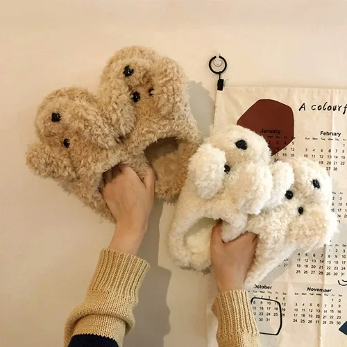 Vista 4 de SGVAHY - Zapatilla de peluche para niñas, diseño de animales de peluche en 3D, diseño de animales de peluche para invierno, antideslizante