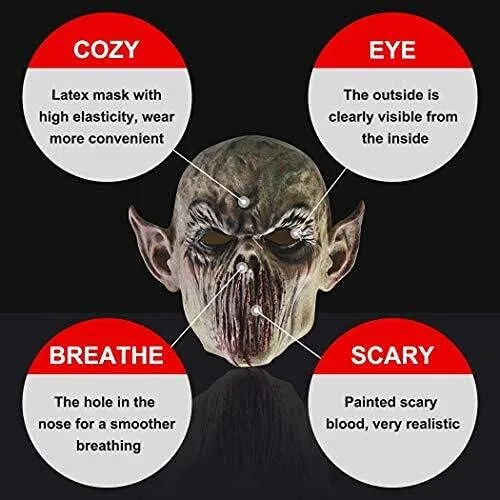 Vista 5 de Máscara de terror de Halloween, máscara de terror realista de látex para adultos, máscara de diablo espeluznante, disfraz de cosplay para fiestas