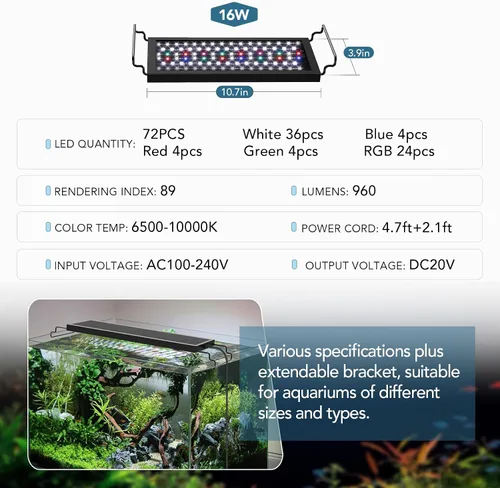 Vista 7 de hygger - Lámpara LED para acuario Sol Luna, luz de tanque de peces de espectro completo, temporizador dual día-noche, ajustable 6 temporizadores 10