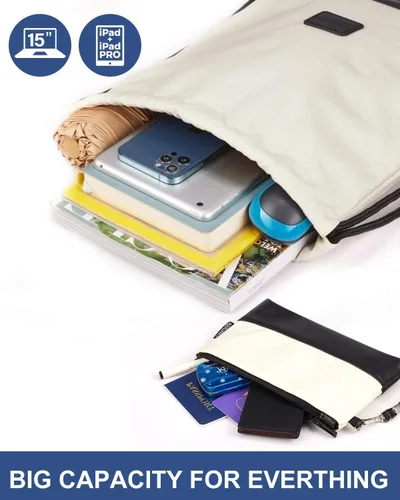Vista 3 de LIVACASA - Mochila con cordón de cierre para gimnasio o deportes, grande, bolsa grande