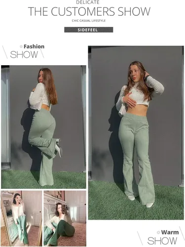 Vista 5 de Sidefeel Pantalones vaqueros destruidos para mujer, cintura elástica, parte inferior acampanada, dobladillo sin procesar, pantalones de mezclilla