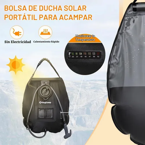 Vista 3 de KingCamp Bolsa de ducha solar, diseño a prueba de fugas, bolsa de camping con termómetro, manguera extraíble y cabezal de ducha intercambiable, 5