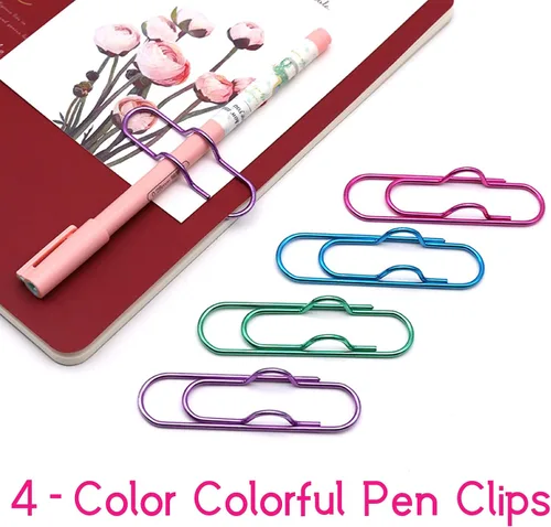 Vista 2 de Soporte para bolígrafo para cuaderno, 20 clips de metal coloridos para bolígrafos, soporte multifuncional para clips de papel, portátil, lindo