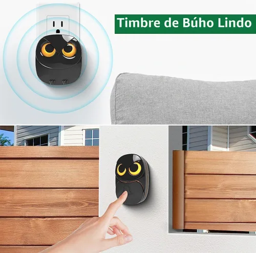 Vista 2 de Timbre inalámbrico, lindo búho timbre -2 receptores+2 transmisores