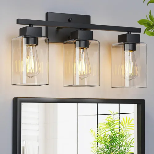 Vista 9 de PARTPHONER Lámparas de baño de 3 luces, luces de tocador modernas de oro cepillado, accesorios de iluminación de baño sobre el espejo, apliques