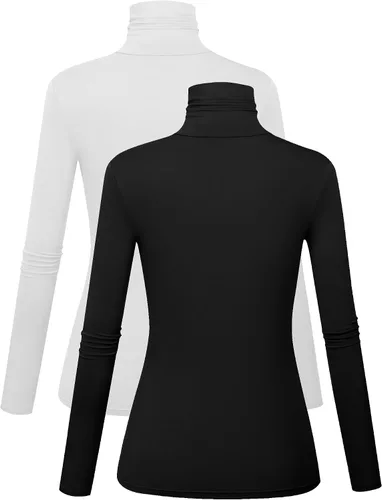 Vista 2 de Camisas de manga larga con cuello alto para mujer, ajustadas, ligeras, capa base, tops casuales