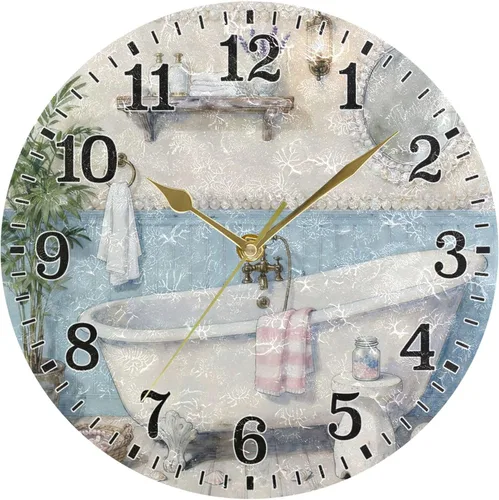 Vista 64 de JUNZAN Reloj de bañera con vino romántico espumoso y velas, reloj de pared silencioso de 10 pulgadas, pequeño reloj redondo, decoración de cocina