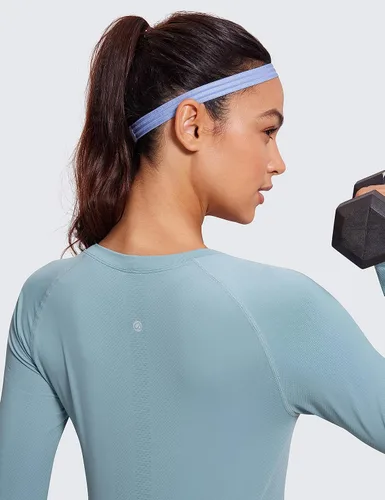 Vista 4 de CRZ YOGA Camisetas de manga larga acanaladas sin costuras para mujer, de secado rápido, para gimnasio, atletismo, camiseta transpirable para correr