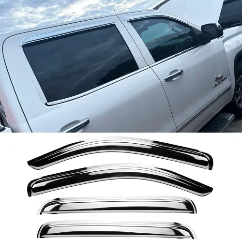 Vista 21 de Viseras laterales cromadas para ventana, deflector de ventilación de viento para Chevry Colorado/GMC Canyon Crew Cab 2004-2012, 4 piezas de montaje