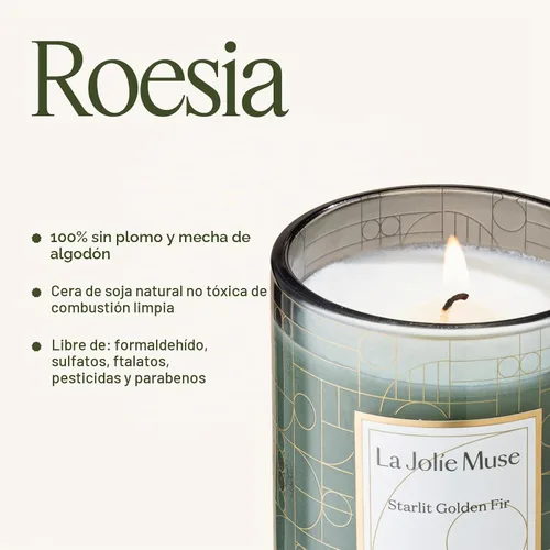 Vista 6 de LA JOLIE MUSE Starlit - Vela perfumada de abeto dorado, pino, cedro y bálsamo de abeto, 75 horas de combustión, cera de soja natural, vela