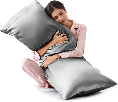 Vista 24 de Love's cabin Funda de almohada de satén para cabello y piel, similar a las fundas de almohada de seda, paquete de 2 fundas de almohada