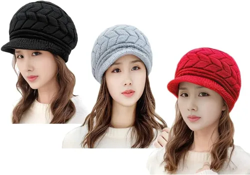 Vista 12 de XYX Gorro de lana para mujer, cálido, elástico, suave, con visera de punto, con visera