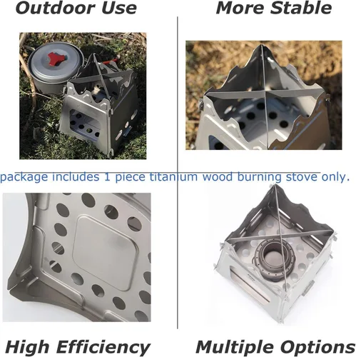Vista 6 de Estufa de leña de titanio ultraligera para acampar al aire libre, estufa de alcohol multicombustible, estufa de barbacoa WS009ST-Ti