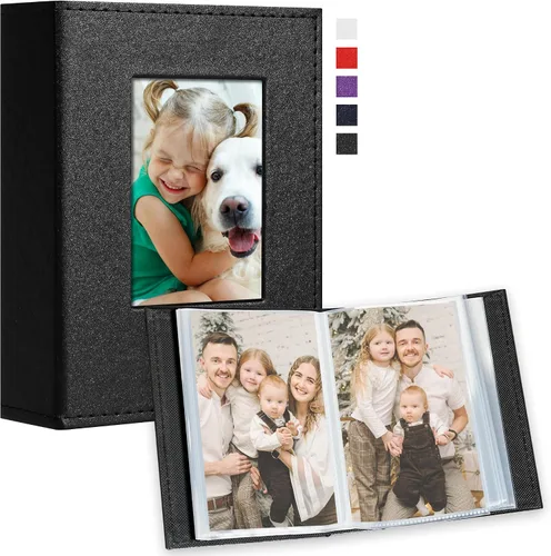 Vista 15 de Vienrose Álbum de fotos pequeño de 4 x 6 pulgadas, paquete de 2 mini libros de fotos con cubierta de cuero, 26 páginas con capacidad para 52
