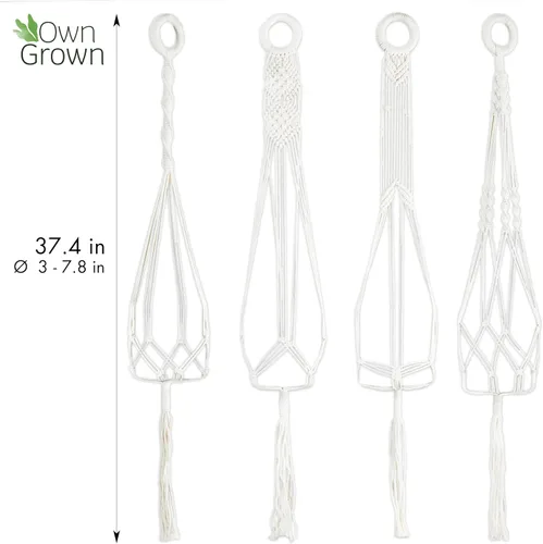 Vista 3 de OwnGrown Juego de cestas colgantes: 4 perchas de macramé de 37.5 pulgadas de largo - Soporte de macramé de algodón para macetas colgantes de 3 a 7.8