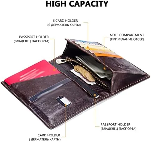 Vista 5 de ZHUHW - Cartera casual de piel auténtica para hombre, soporte para fotos, pasaporte, tarjetero para pasaporte de viaje, con bolsillo con cremallera