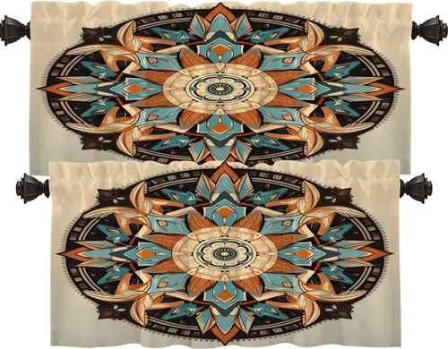Vista 47 de Shrahala Blue Bright Blackout Curtain Tiers, Colorful Acrylic Paint Pour Abstract Design Kitchen Valance Light Blocking Tier Drapes with Rod Pocket
