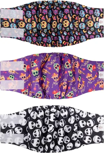 Vista 31 de CuteBone - Pañales lavables para perro macho, banda abdominal, paquete de 3 unidades, color negro, modelo DM54XS