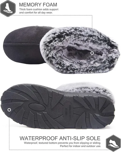 Vista 3 de Jessica Simpson - Pantuflas para mujeres y niñas tipo botín de microgamuza con piel sintética y suela para interiores y exteriores, pantuflas