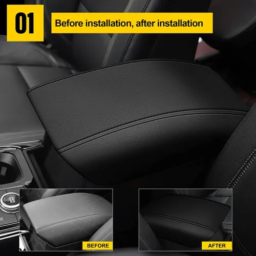 Vista 2 de AOMSAZTO Fundas de consola para Ford Explorer 2020-2022 de cuero negro con costuras negras