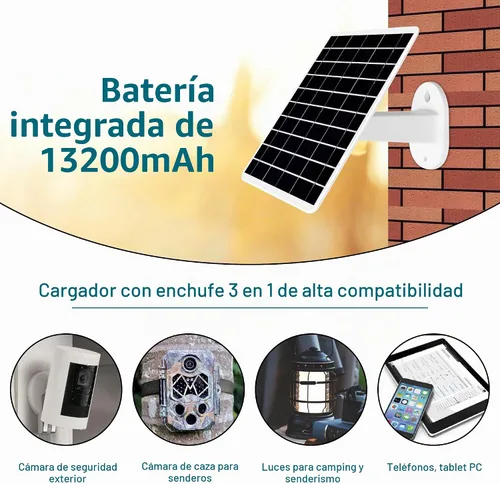 Vista 3 de Panel solar de 8 W integrado con batería SANYO de 13200 mAh para cámara de seguridad al aire libre, panel de cargador de enchufe 3 en 1 para cámara