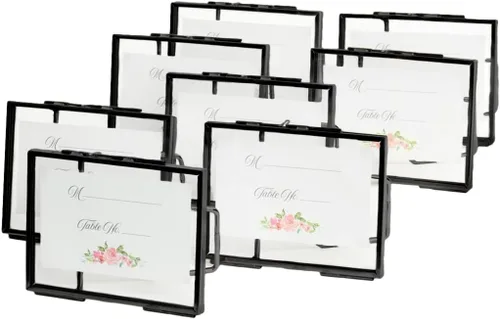 Vista 12 de Koyal Wholesale 8 marcos de fotos flotantes de vidrio prensado de 5 x 7 pulgadas con soportes, marco transparente negro para flores prensadas