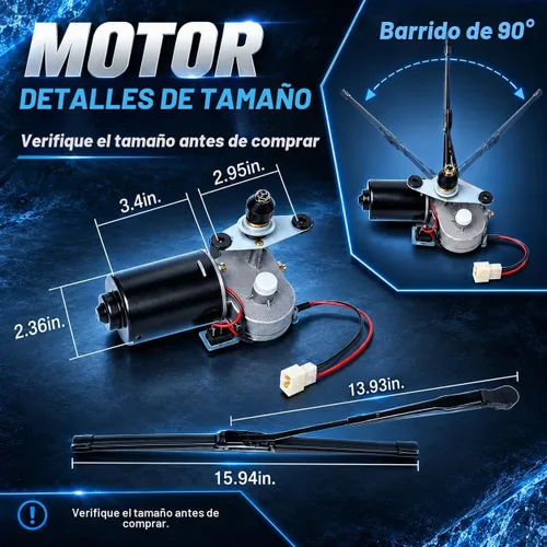 Vista 7 de Kit de limpiaparabrisas UTV de 12 V con hoja de 16 pulgadas, conjunto de motor de barrido de 90°