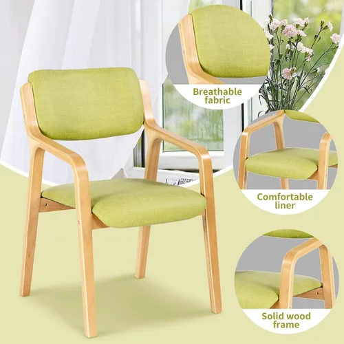 Vista 4 de CLATINA Sillas de comedor, sillas de comedor modernas de mediados de siglo, sillas de cocina tapizadas de tela con brazos y patas de madera maciza