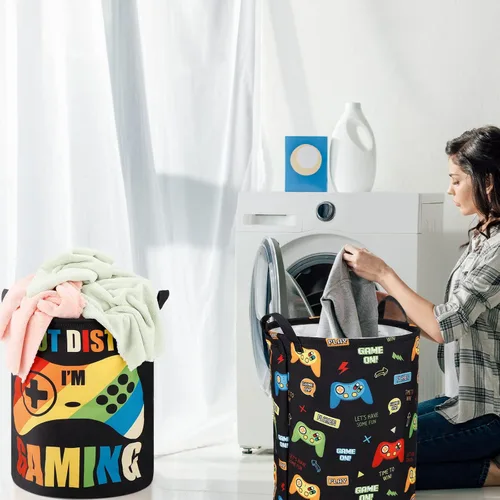 Vista 4 de Zhehao 2 Piezas Cesta de Ropa Sucia Gamer para Niños Cesta de Ropa Sucia para Niños Decoración de Habitación Gamer Cesta de Almacenamiento Gaming