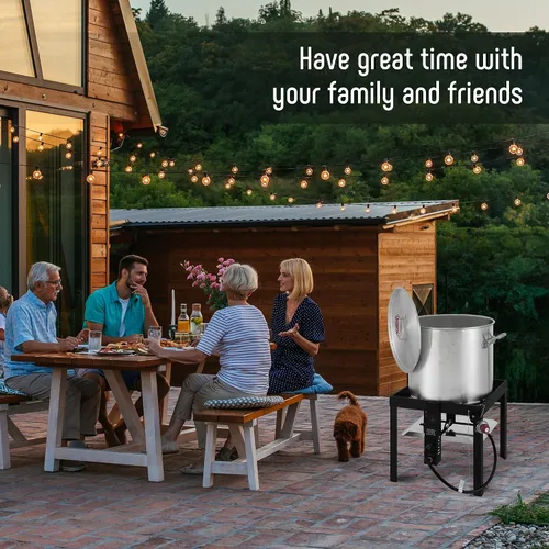 Vista 9 de Feasto Olla para hervir mariscos de 60 cuartos de galón con cesta y quemador, kit de olla y quemador de mariscos de aluminio con salida de 100,000