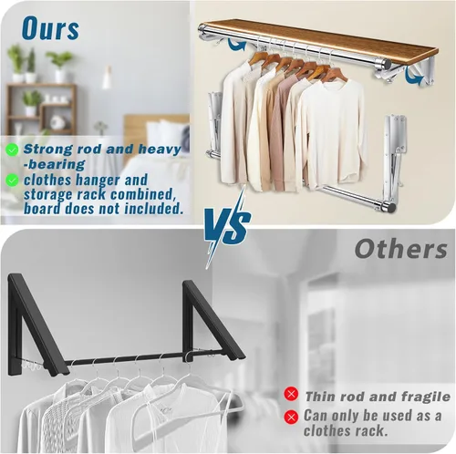 Vista 3 de Perchero plegable para montar en la pared, barra de 30 pulgadas de largo y 2 bases gruesas, acero inoxidable, multiusos para ahorrar espacio