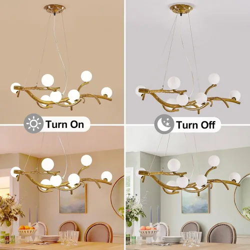 Vista 9 de Lámpara de Araña Moderna de Techo de 28.7 pulgadas, Lámpara de Araña Sputnik de 8 Luces de Resina de Mediados de Siglo sobre Mesa, Candelabros