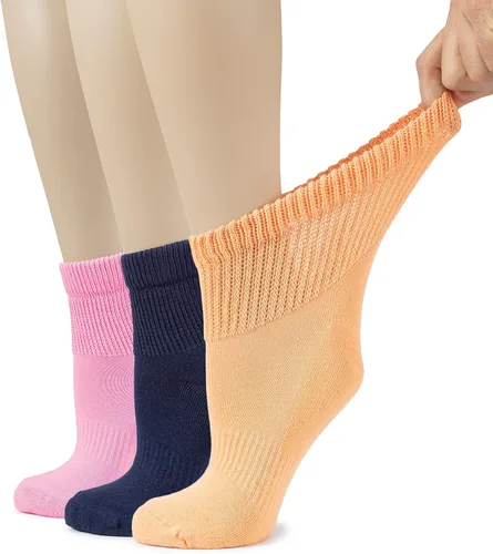 Vista 19 de Hugh Ugoli Calcetines tobilleros de algodón para mujer para diabéticos, anchos, sueltos, elásticos, puntera sin costuras, semiacolchado superior sin