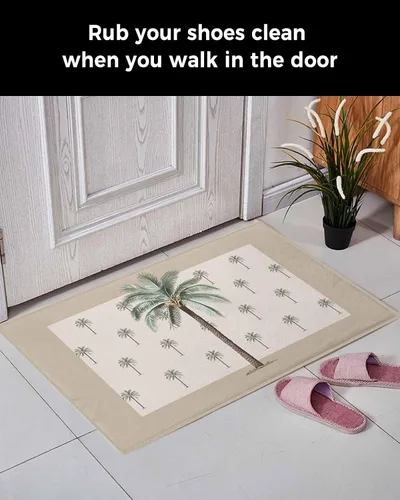 Vista 4 de Alfombra de baño antideslizante con diseño geométrico de palmeras tropicales de verano sobre fondo marrón, suave, peludo, largo, peludo, de 16 x 24