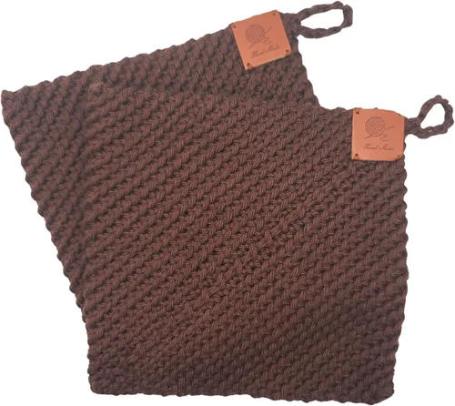 Vista 25 de Soportes para ollas de ganchillo hechos a mano, colección de color sólido, algodón de 6 x 6 pulgadas, resistentes al calor, doble capa, lazo